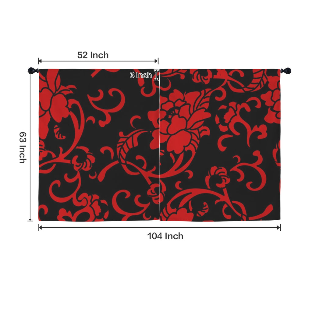 Crimson Floral Window Curtains 52"x63"