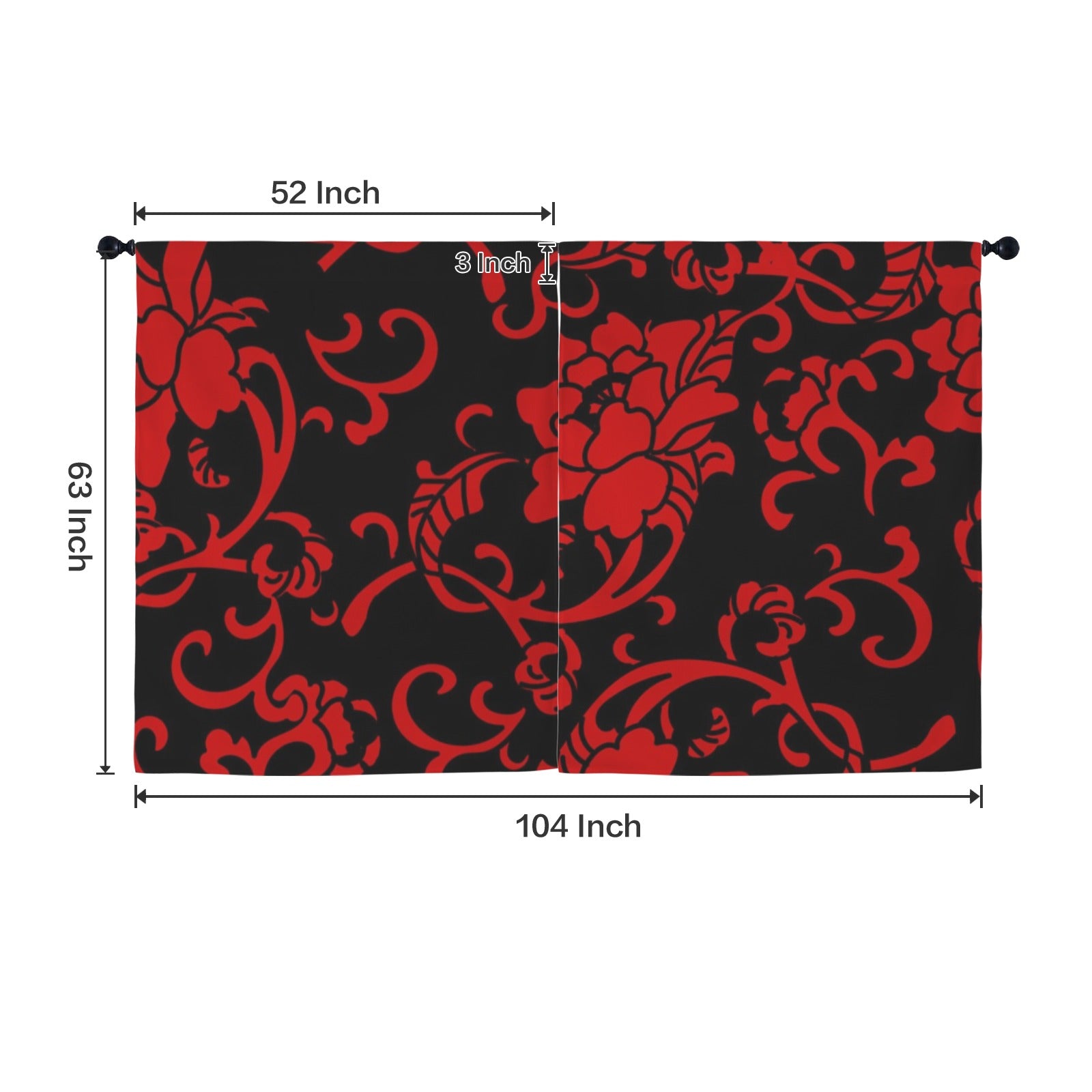 Crimson Floral Window Curtains 52"x63"