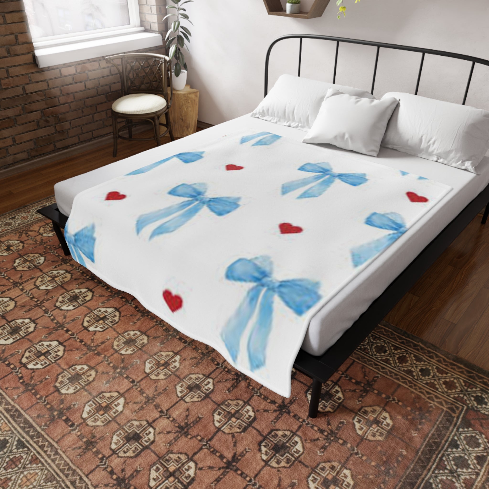 Bows And Hearts Plush Fleece Blanket