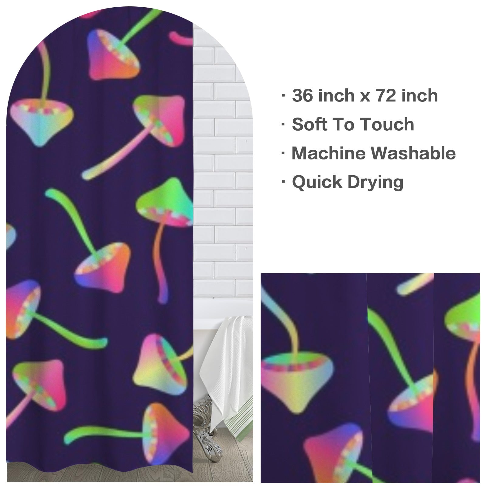 Trippy Mushroom Shower Curtain 36"x72"
