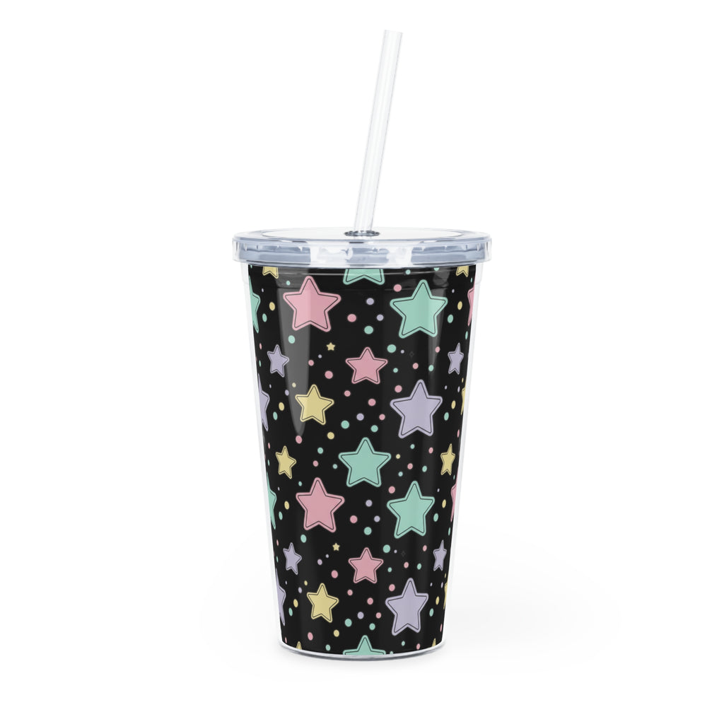 Pastel Star Pattern Tumbler with Straw