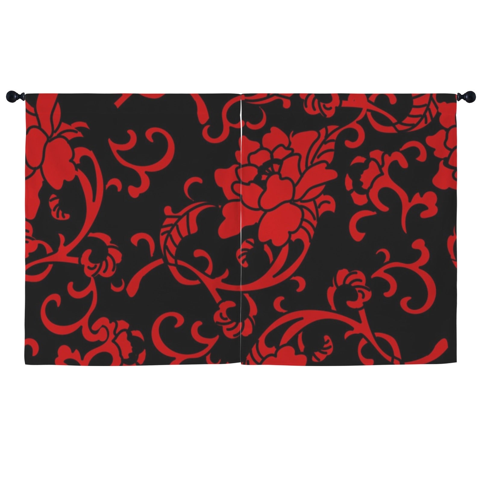 Crimson Floral Window Curtains 52"x63"
