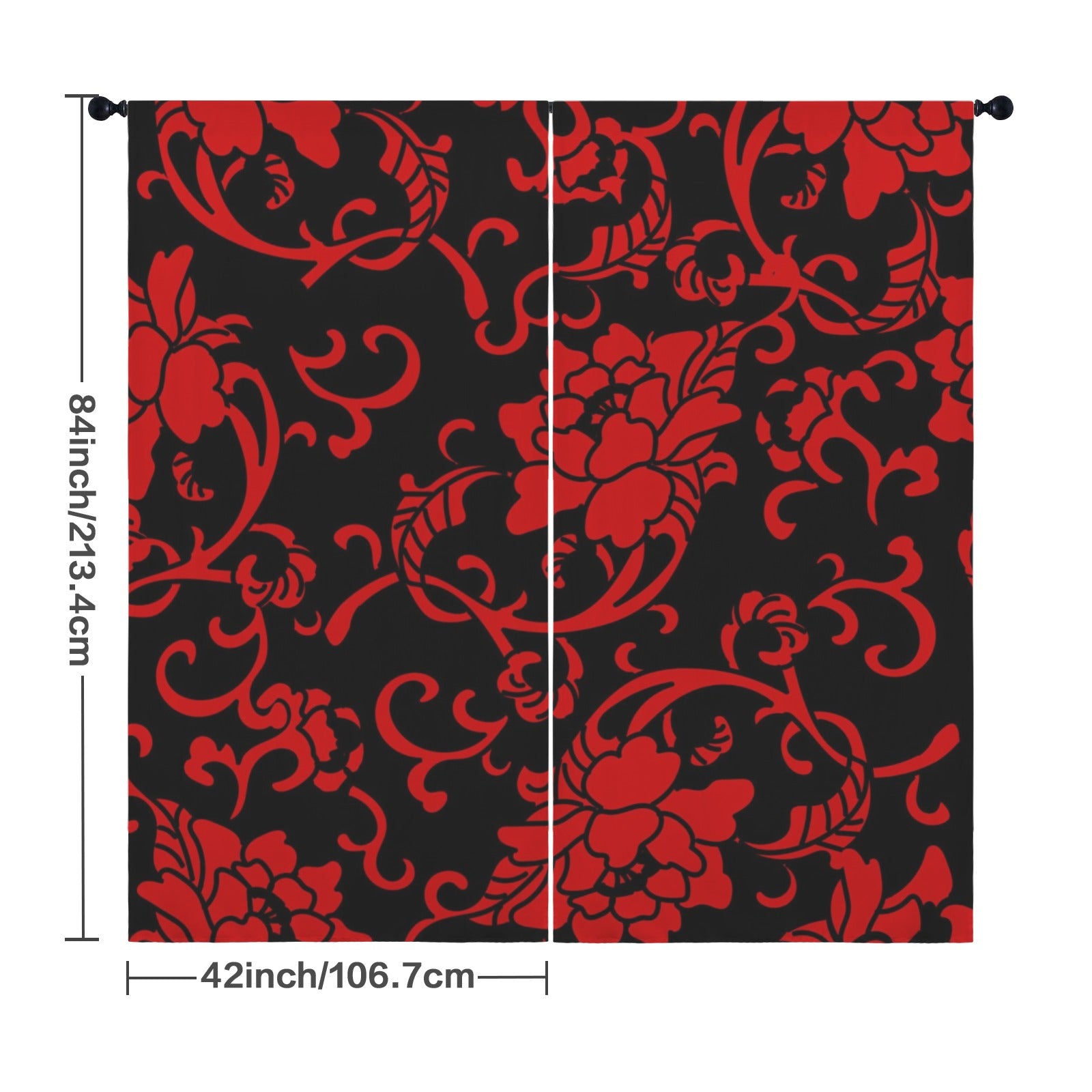 Crimson Floral Curtains 42"x84"