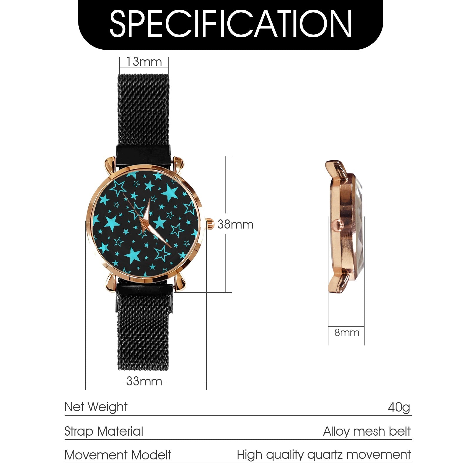 Aqua Star Gaze Magnetic Buckle Strap Watch