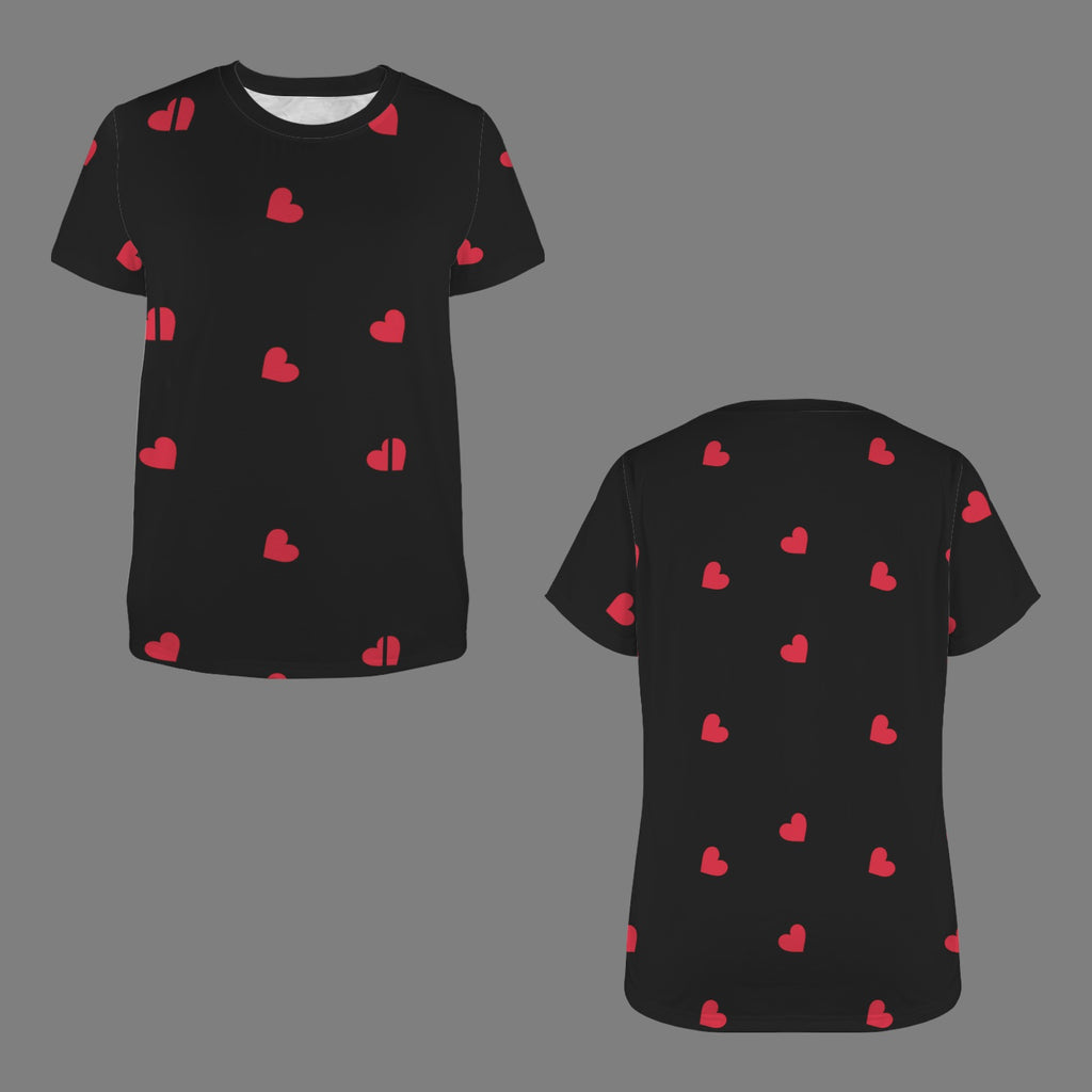 Nine red hearts on checkered background