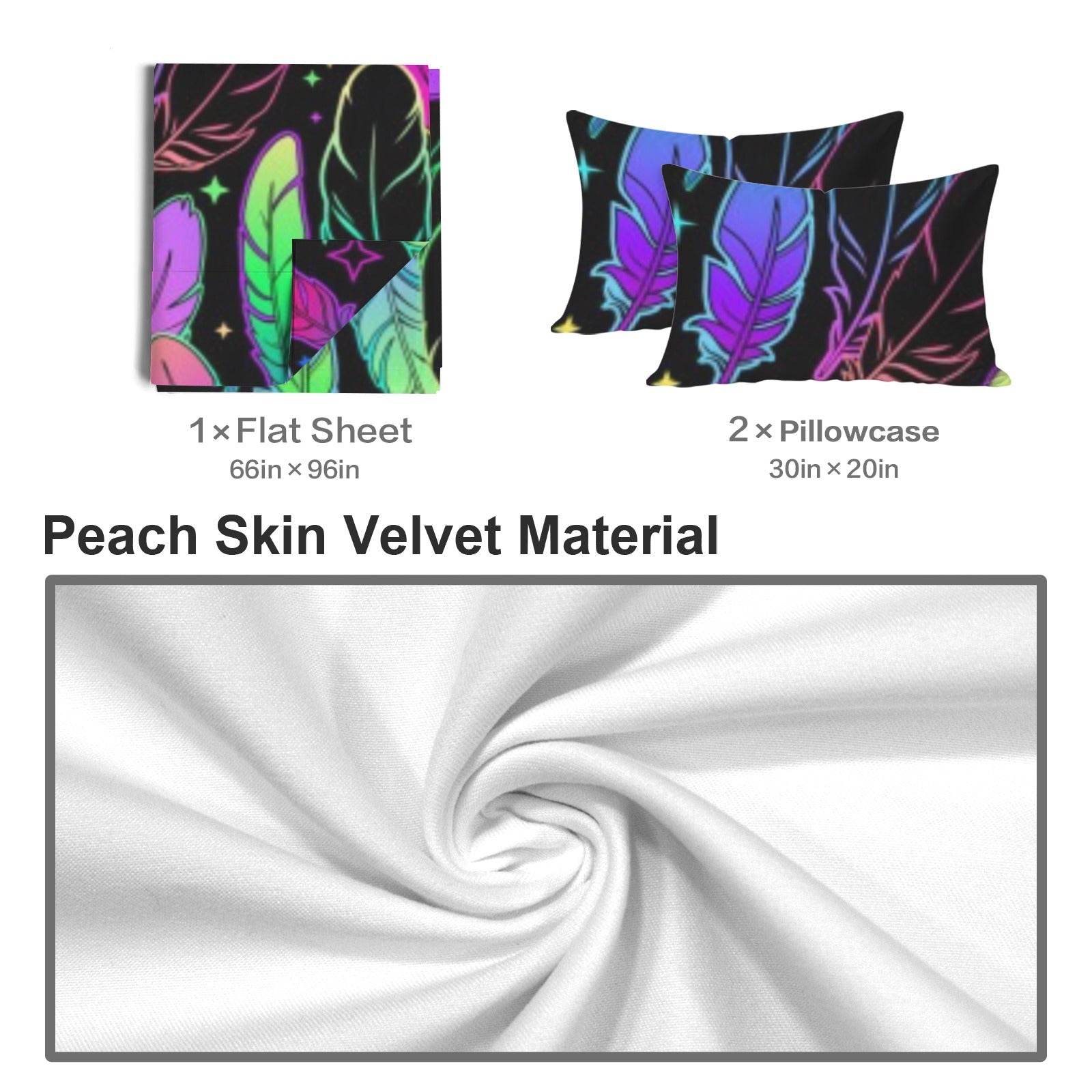 Neon Feather Twin Sheet/Pillowcases