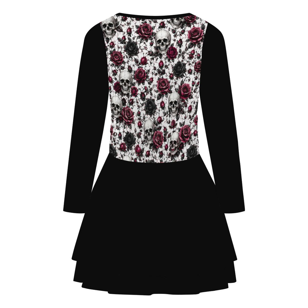 Crimson Bloom Square Neck Long Sleeve Ruffle Mini Dress