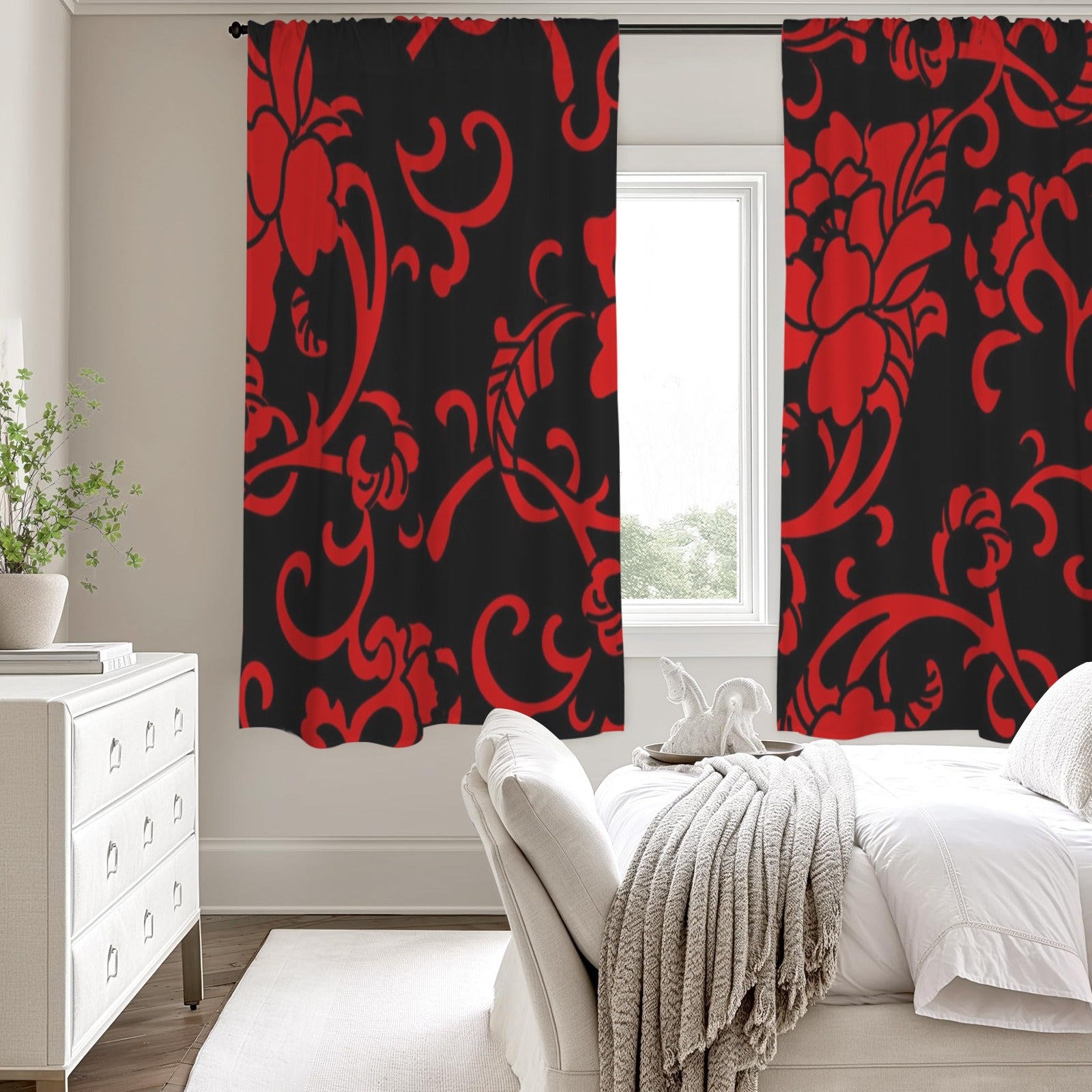 Crimson Floral Window Curtains 52"x63"
