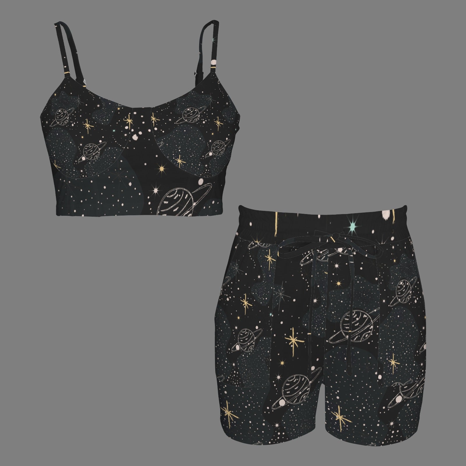 Gold Space Cami Crop & High Waist Short Set