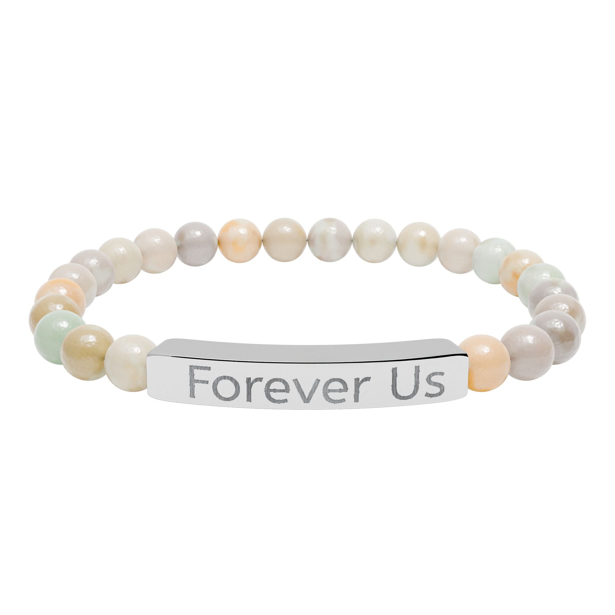 "Forever Us" Engraved Natural Stone Stretch Bracelet