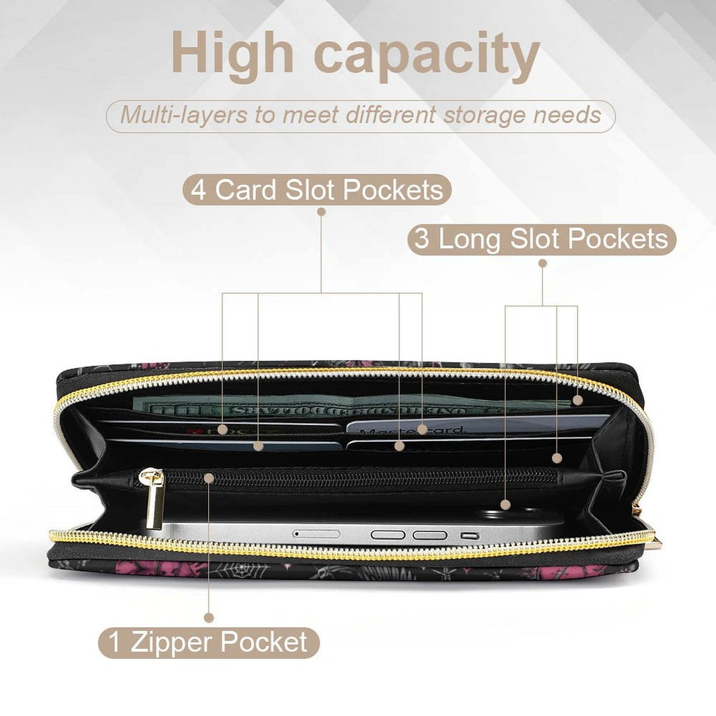 Custom Large Capacity Zip Around Wallet PU Leather Clutch Purse With Multi-Layer Slots