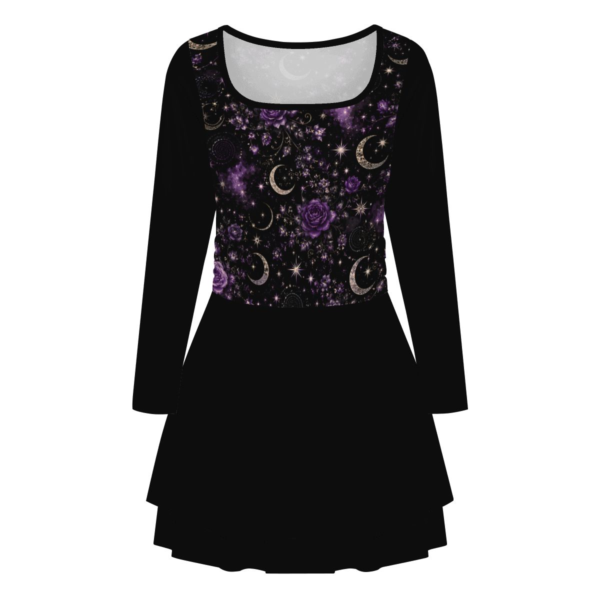 Violet Night Square Neck Long Sleeve Ruffle Mini Dress
