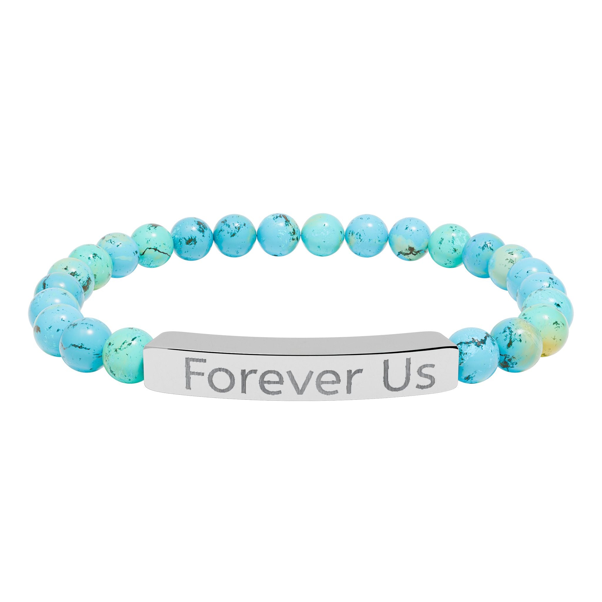 "Forever Us" Engraved Natural Stone Stretch Bracelet