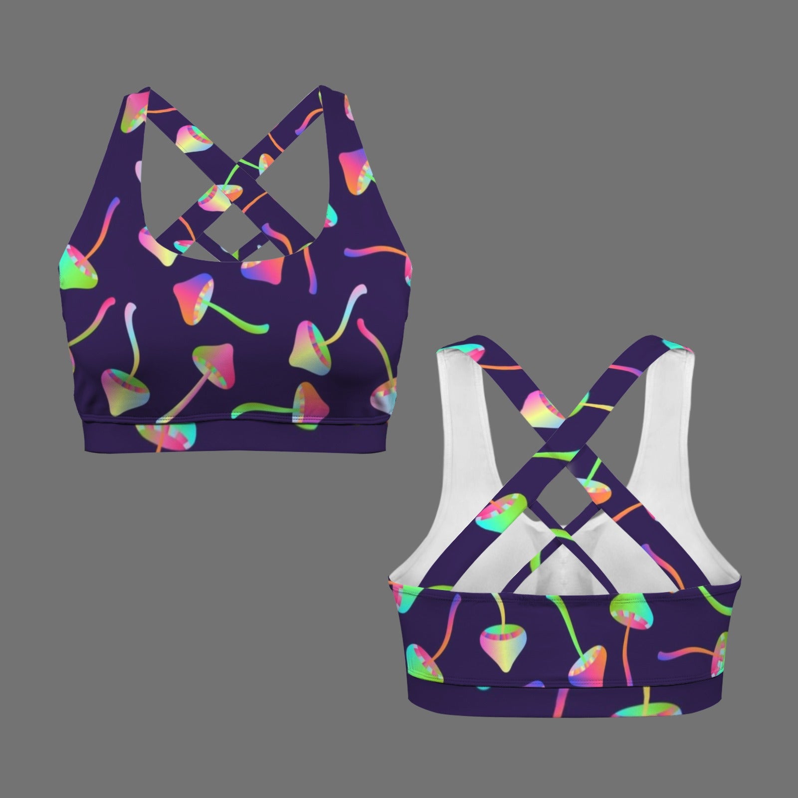 Neon Mushroom Crisscross Sports Bra
