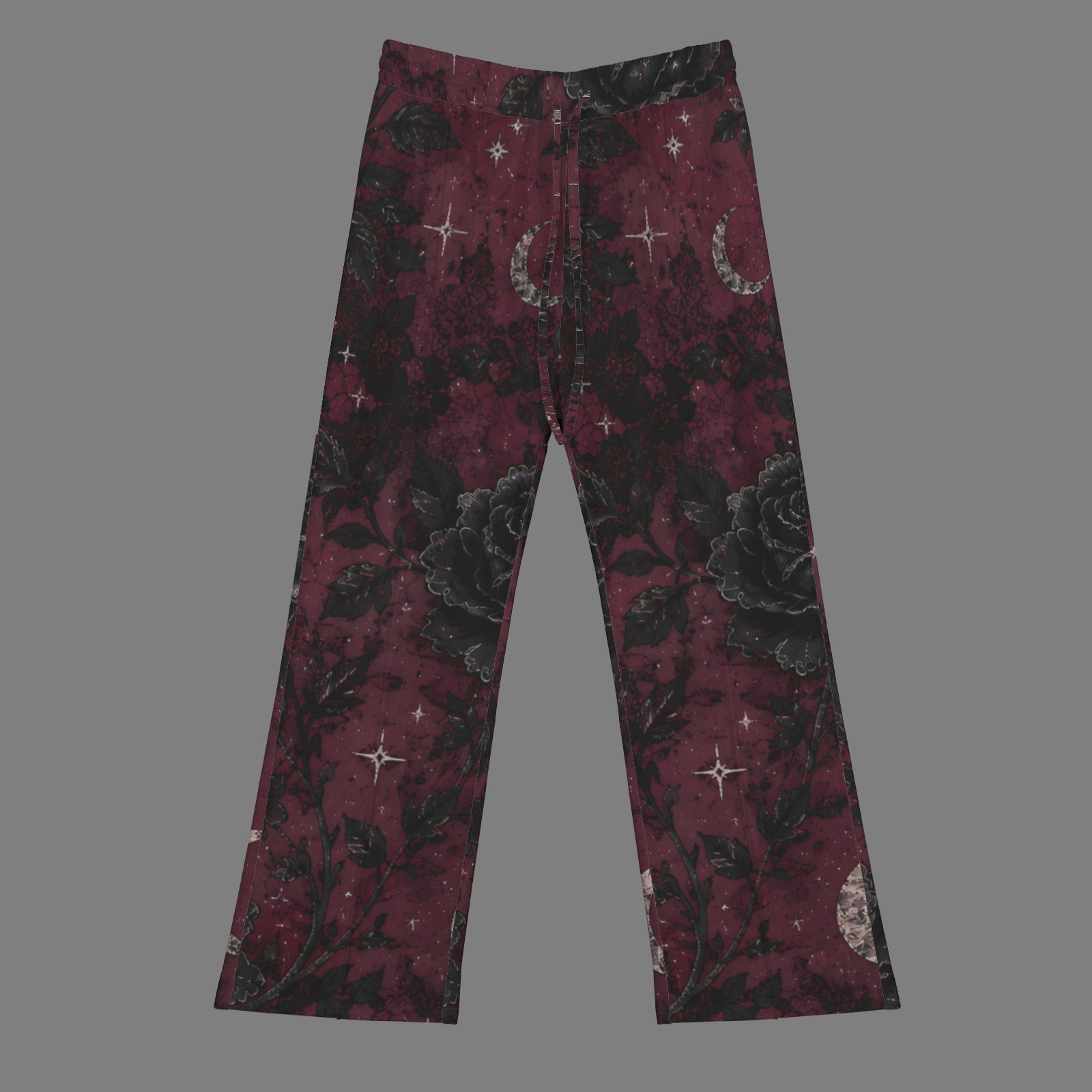 Crimson Moonlit Bloom Wide Leg Sweatpants