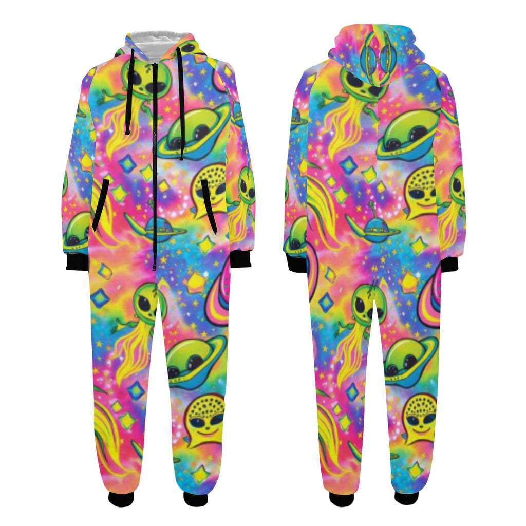 Space Trippy Flannel Zip One Piece Pajama
