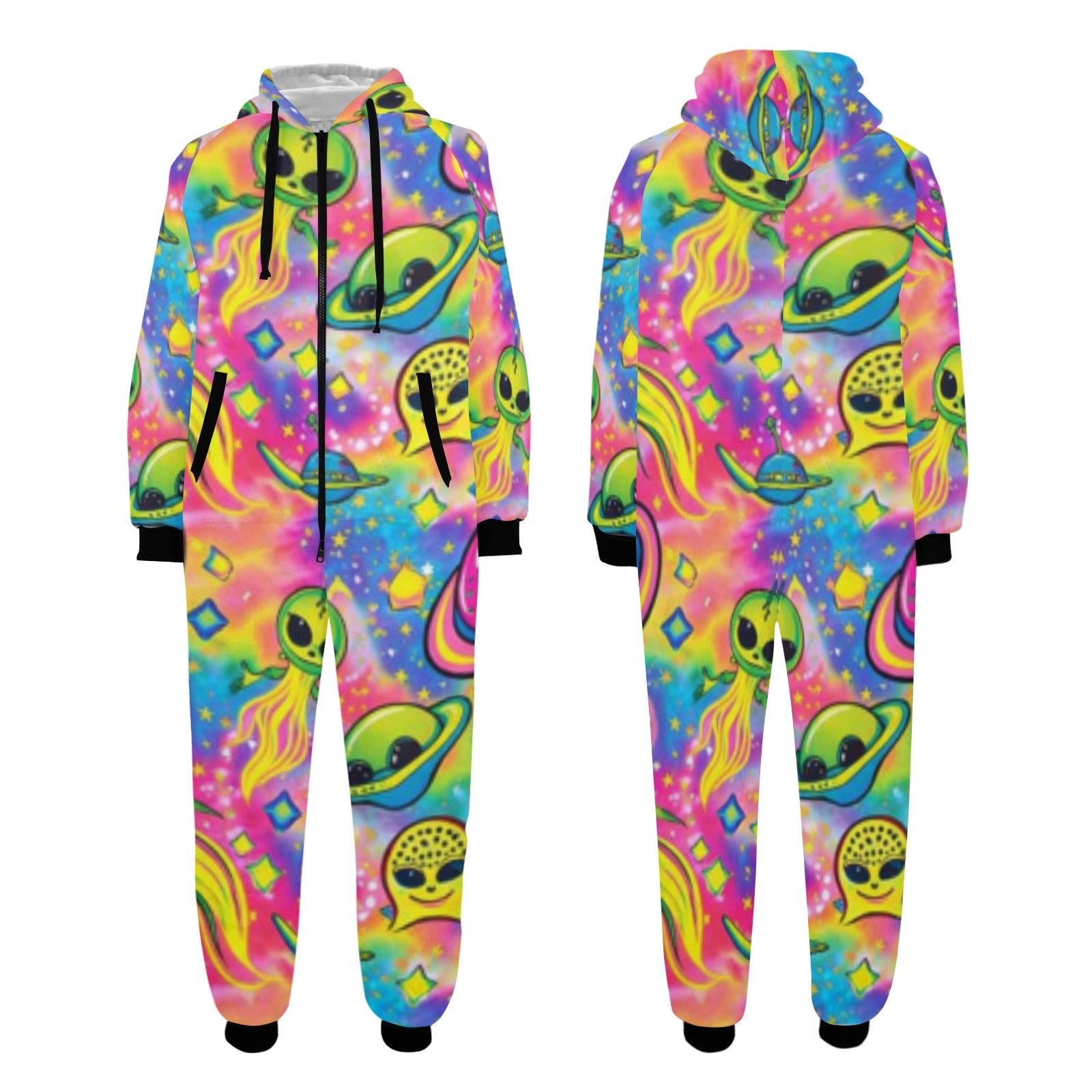 Space Trippy Flannel Zip One Piece Pajama