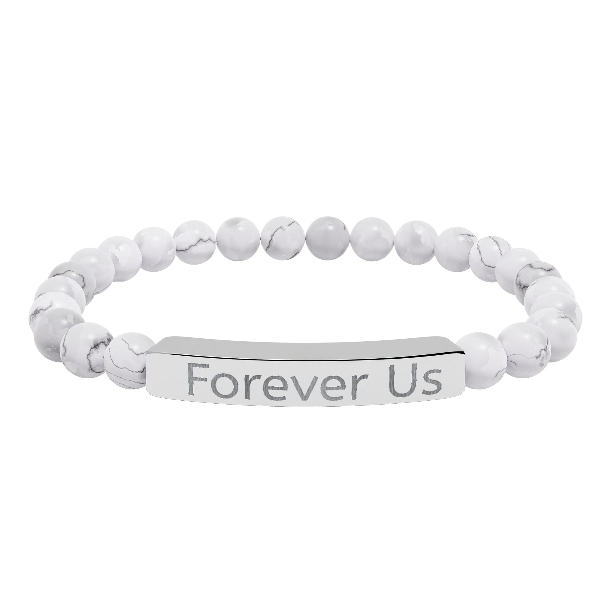 "Forever Us" Engraved Natural Stone Stretch Bracelet