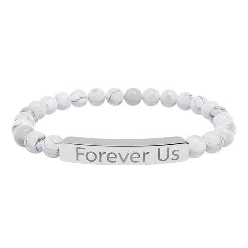 "Forever Us" Engraved Natural Stone Stretch Bracelet