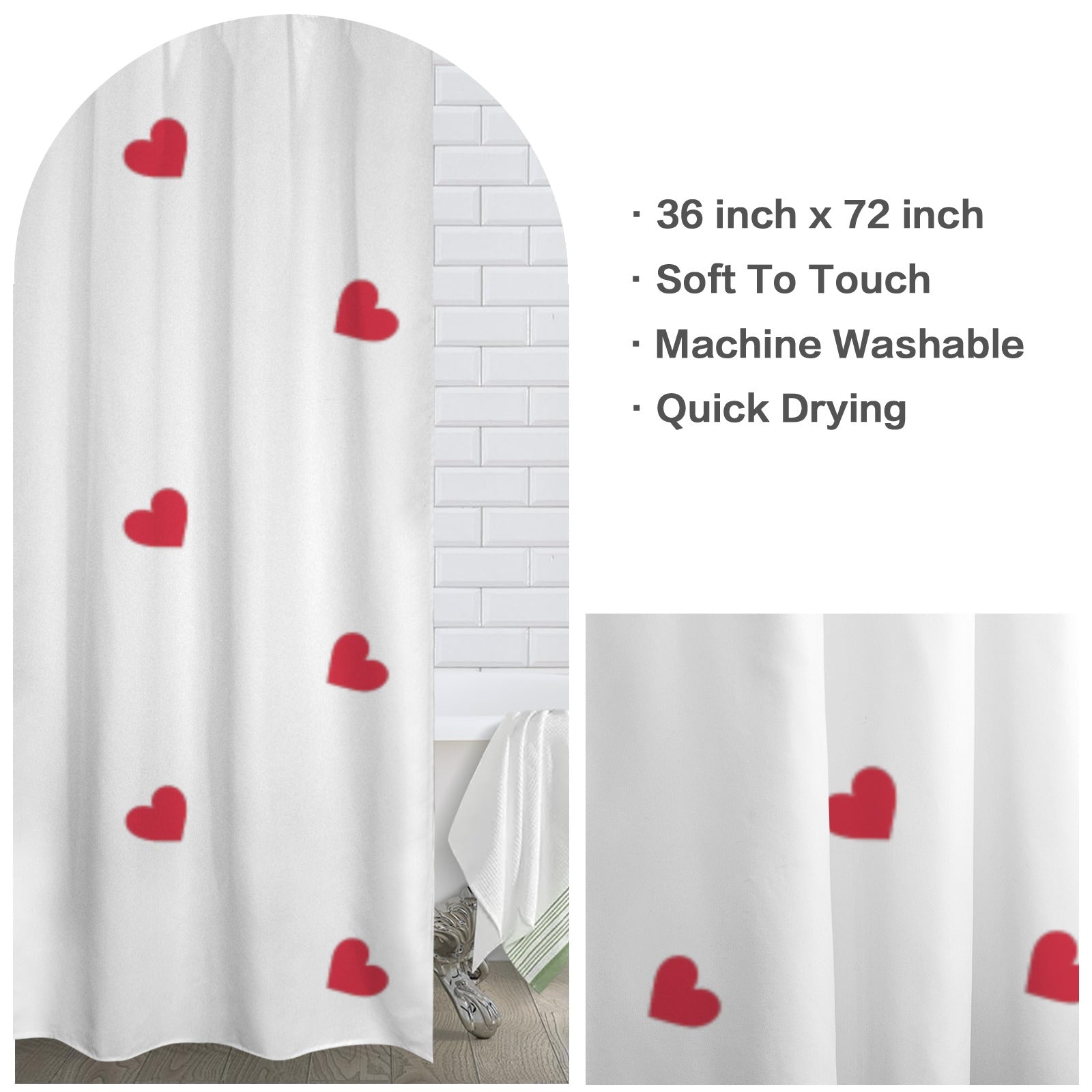 Cutie Heart Shower Curtain 36"x72"