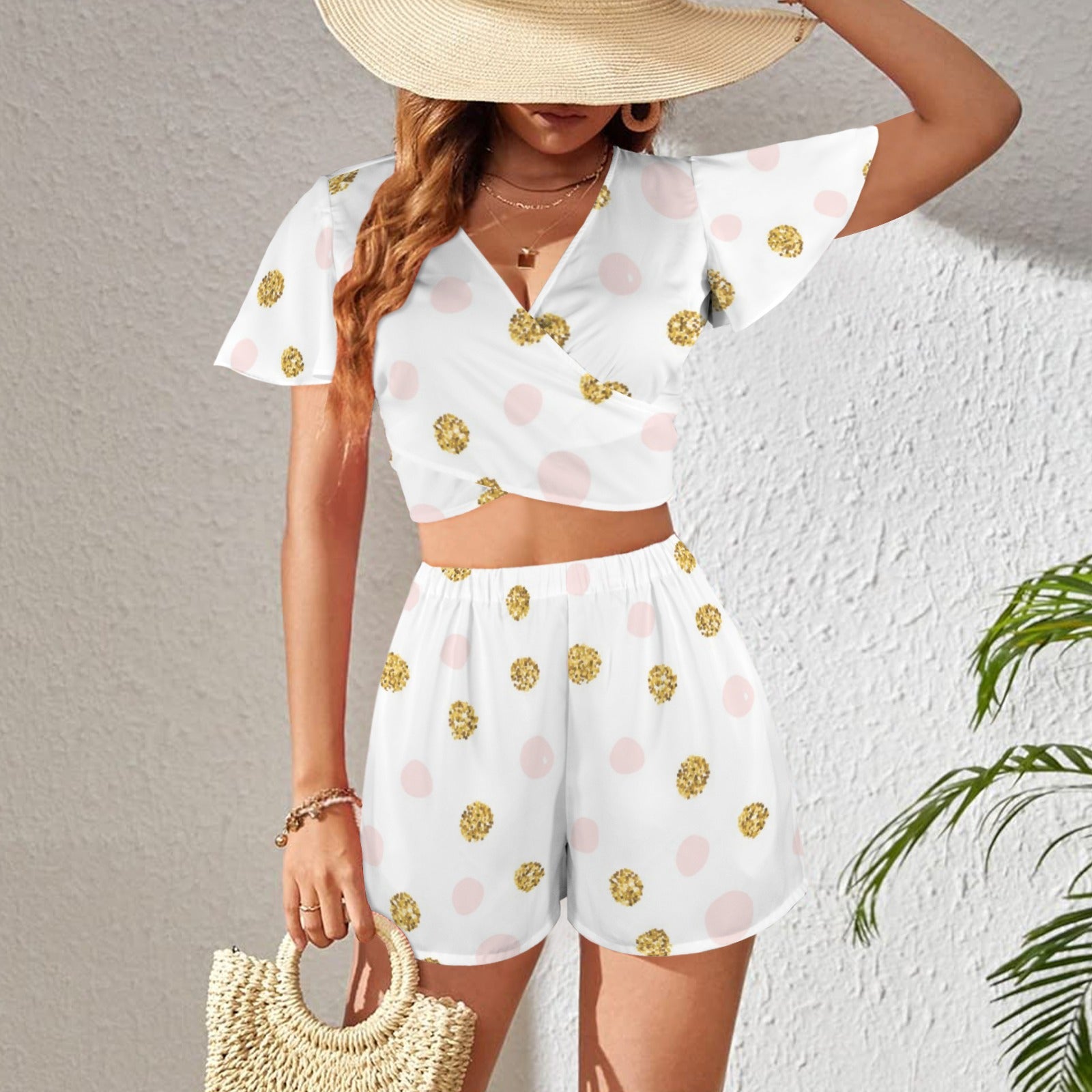 Golden Drop Crop Top & Pocket Short Set