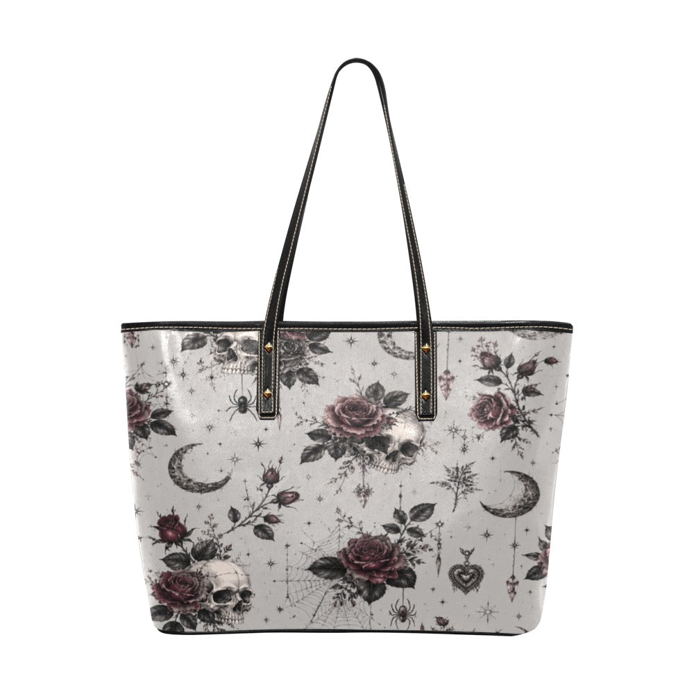Blooming Skull Chic Leather Tote Bag