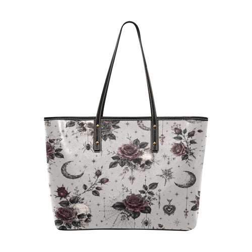 Blooming Skull Chic Leather Tote Bag
