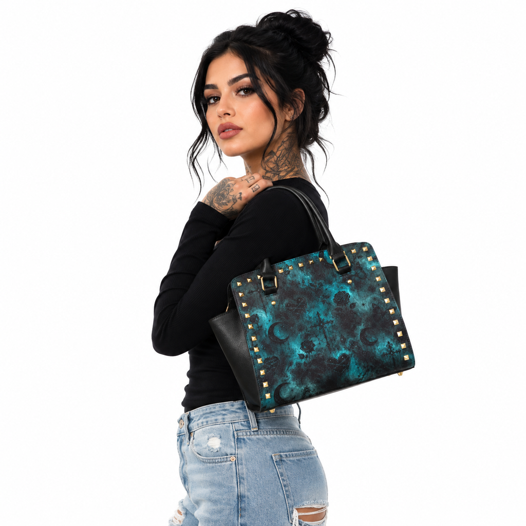 Emerald Halo Rivet Shoulder Hand Bag