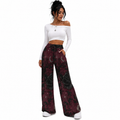 Crimson Moonlit Bloom Wide Leg Sweatpants