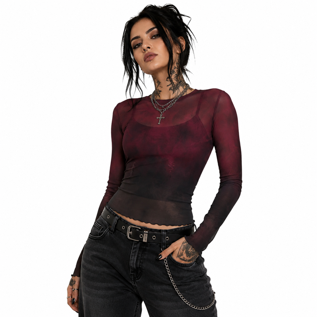 Crimson Dark Mesh Long Sleeve