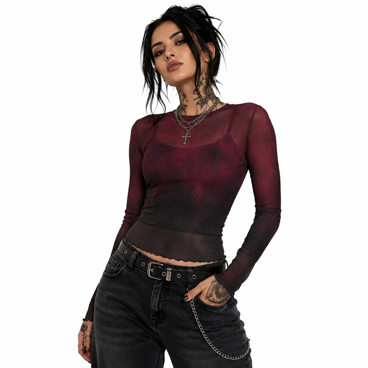 Crimson Dark Mesh Long Sleeve
