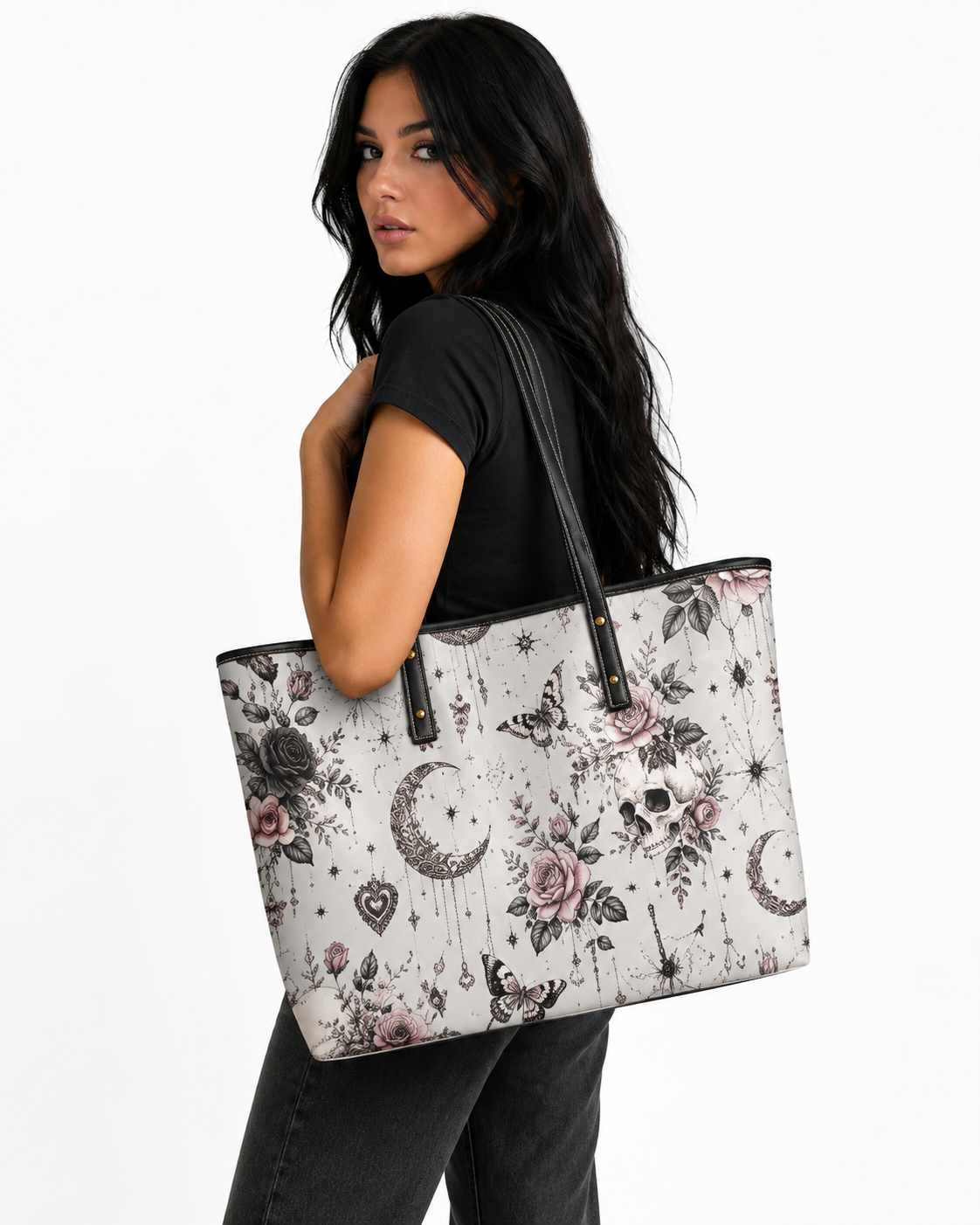 Lunar Lace Chic Leather Tote Bag