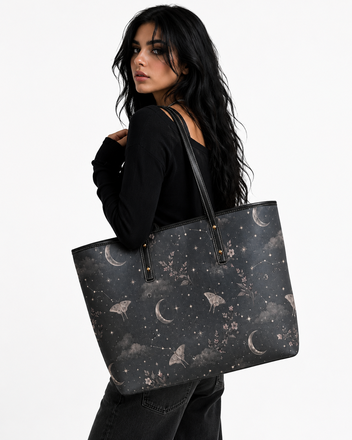 Silver Night Chic Leather Tote Bag