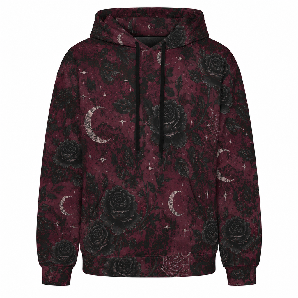 Crimson Moonlit Bloom Hoodie