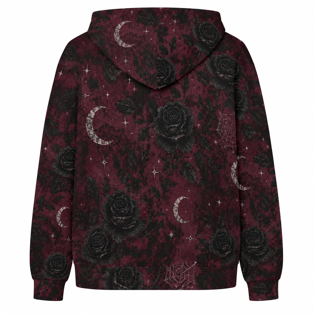 Crimson Moonlit Bloom Hoodie