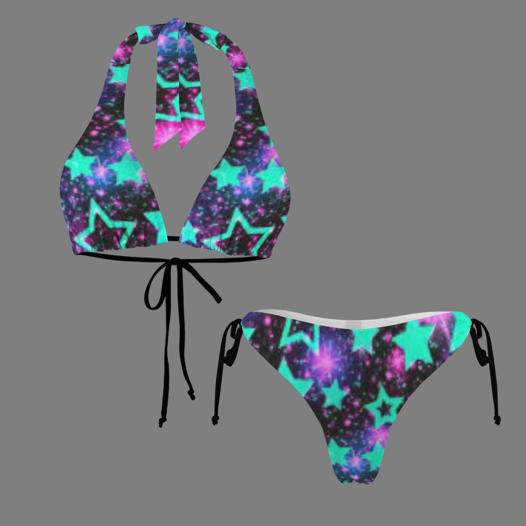 Teal Galaxy Stars Halter top Bikini