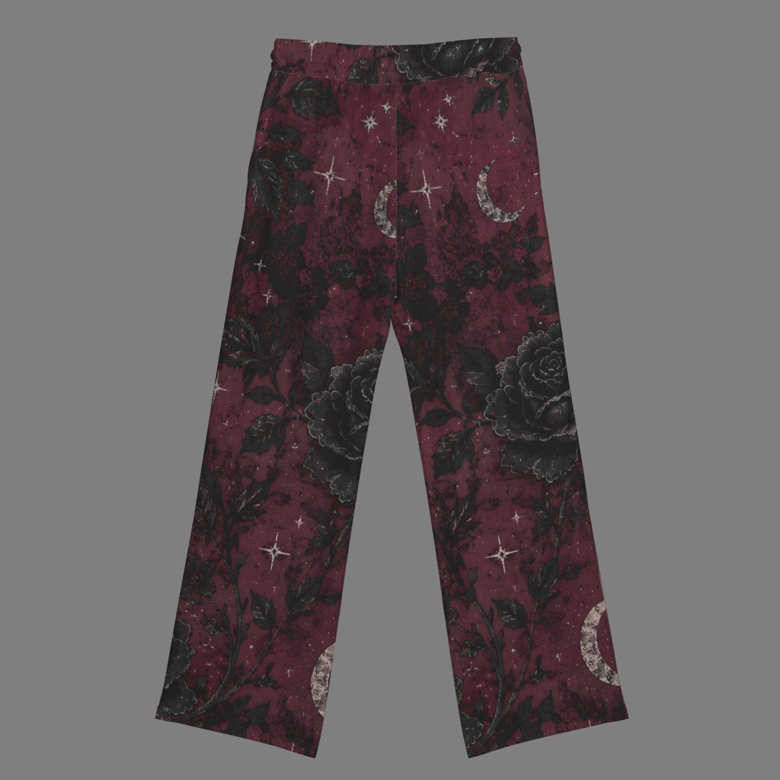 Crimson Moonlit Bloom Wide Leg Sweatpants