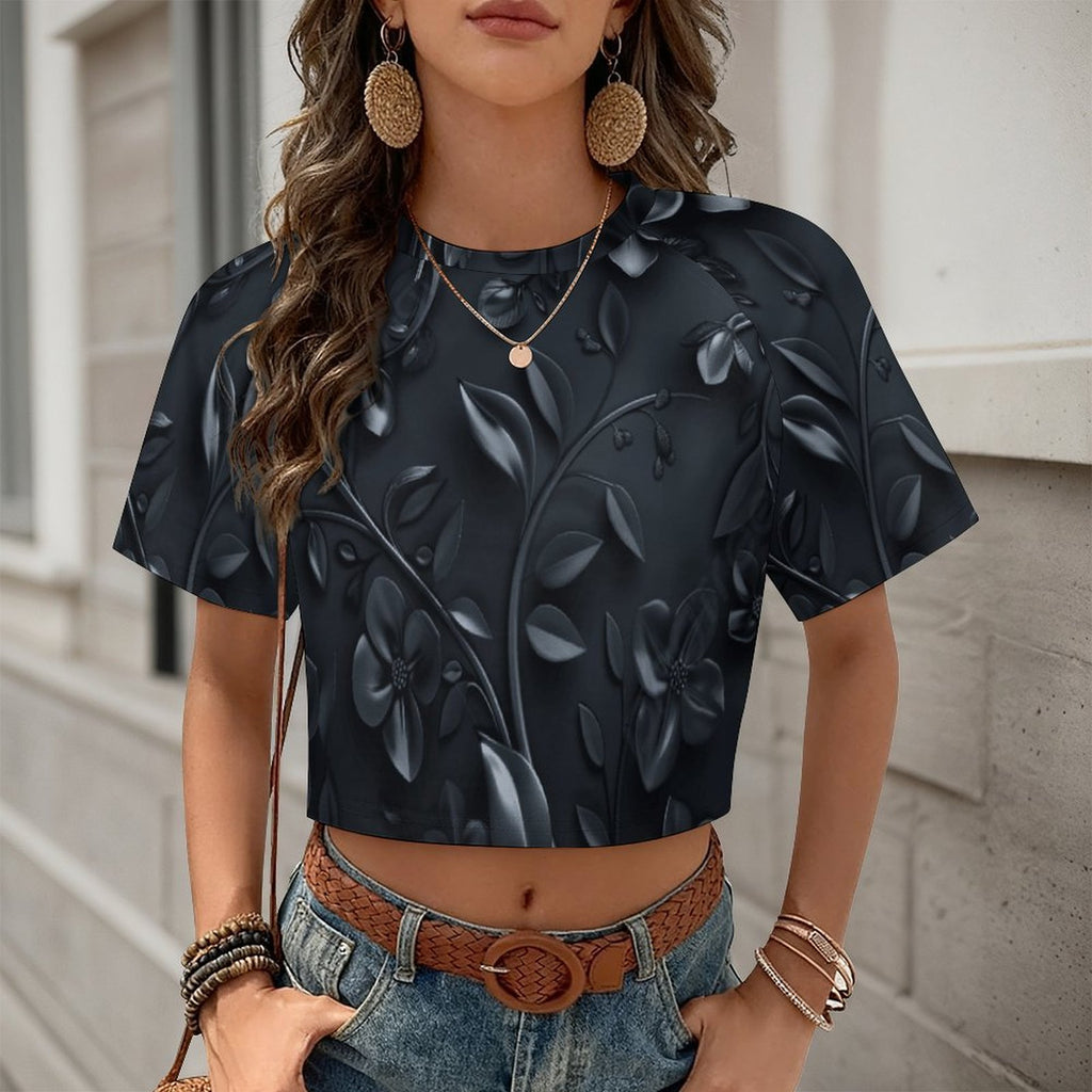 Custom Women's Short Sleeve Crew Neck Cropped Tee Crop T Shirt