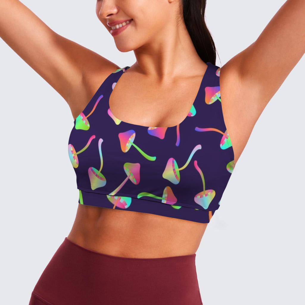 Neon Mushroom Crisscross Sports Bra