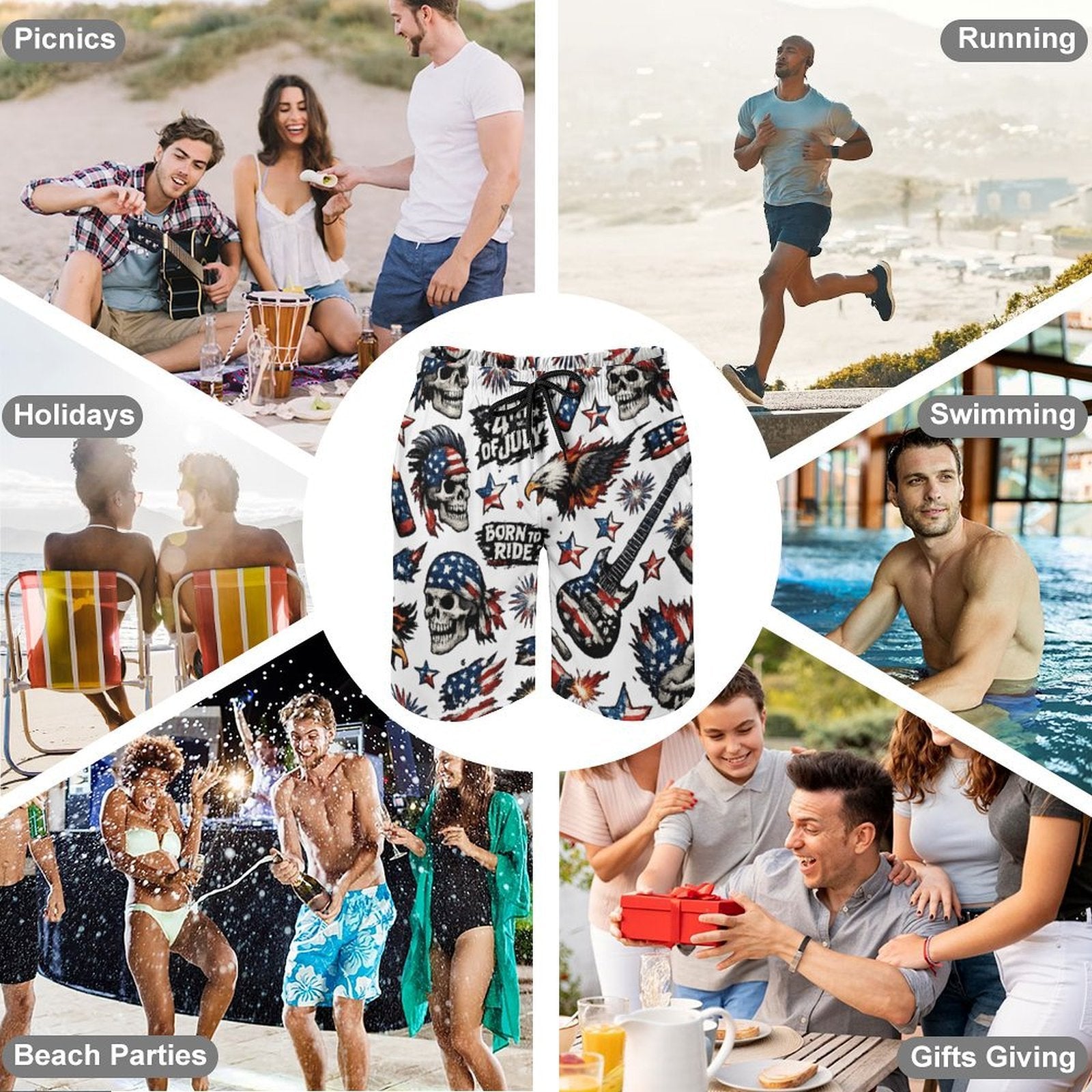 Custom Men's Quick Dry Swim Trunks Elastic Waist Drawstring Beach Shorts