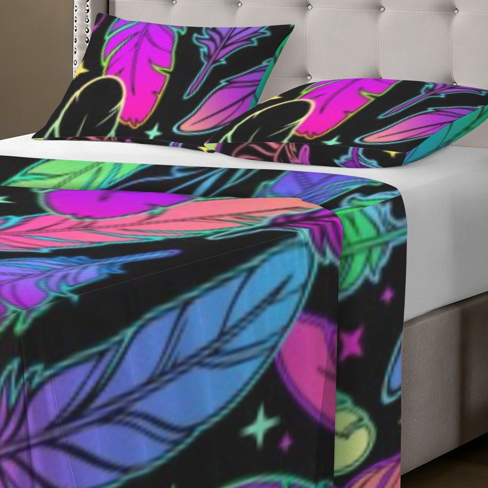Neon Feather Twin Sheet/Pillowcases
