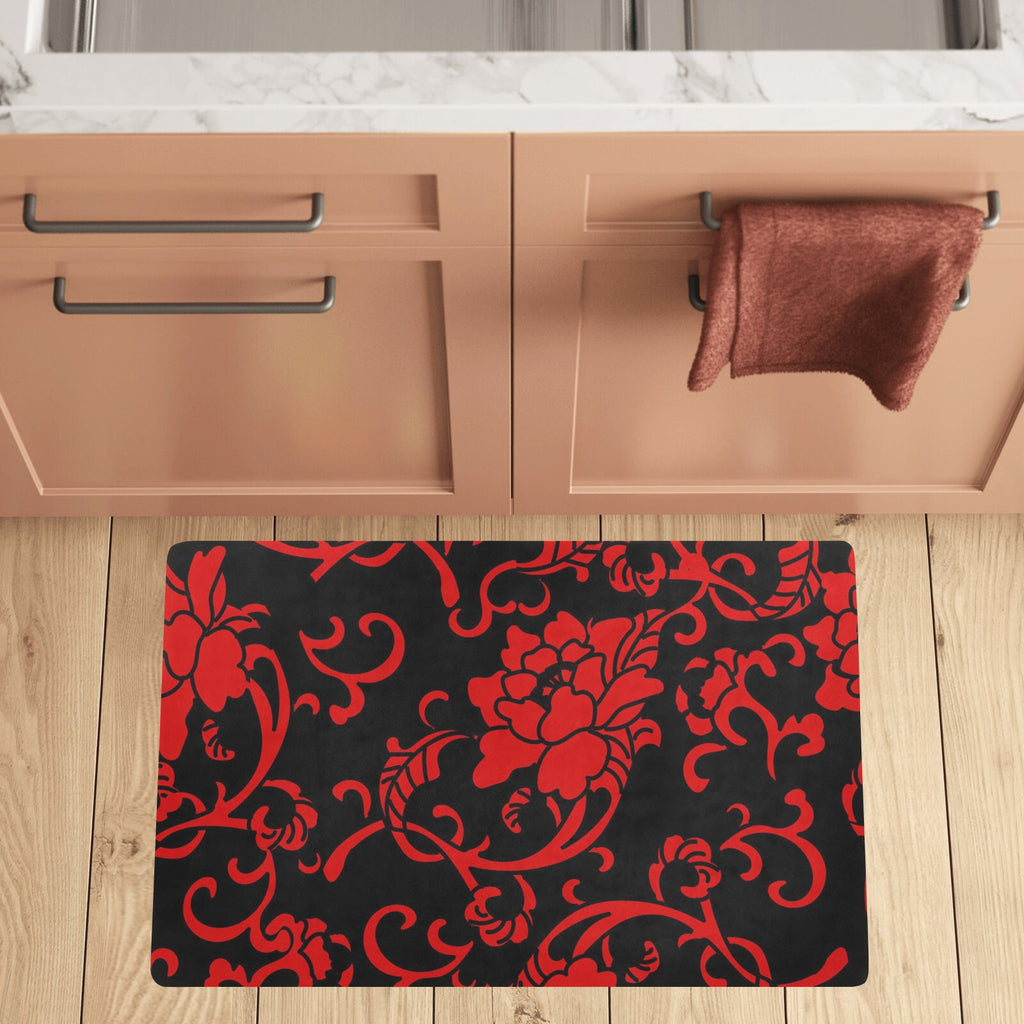 Crimson Floral Kitchen Mat