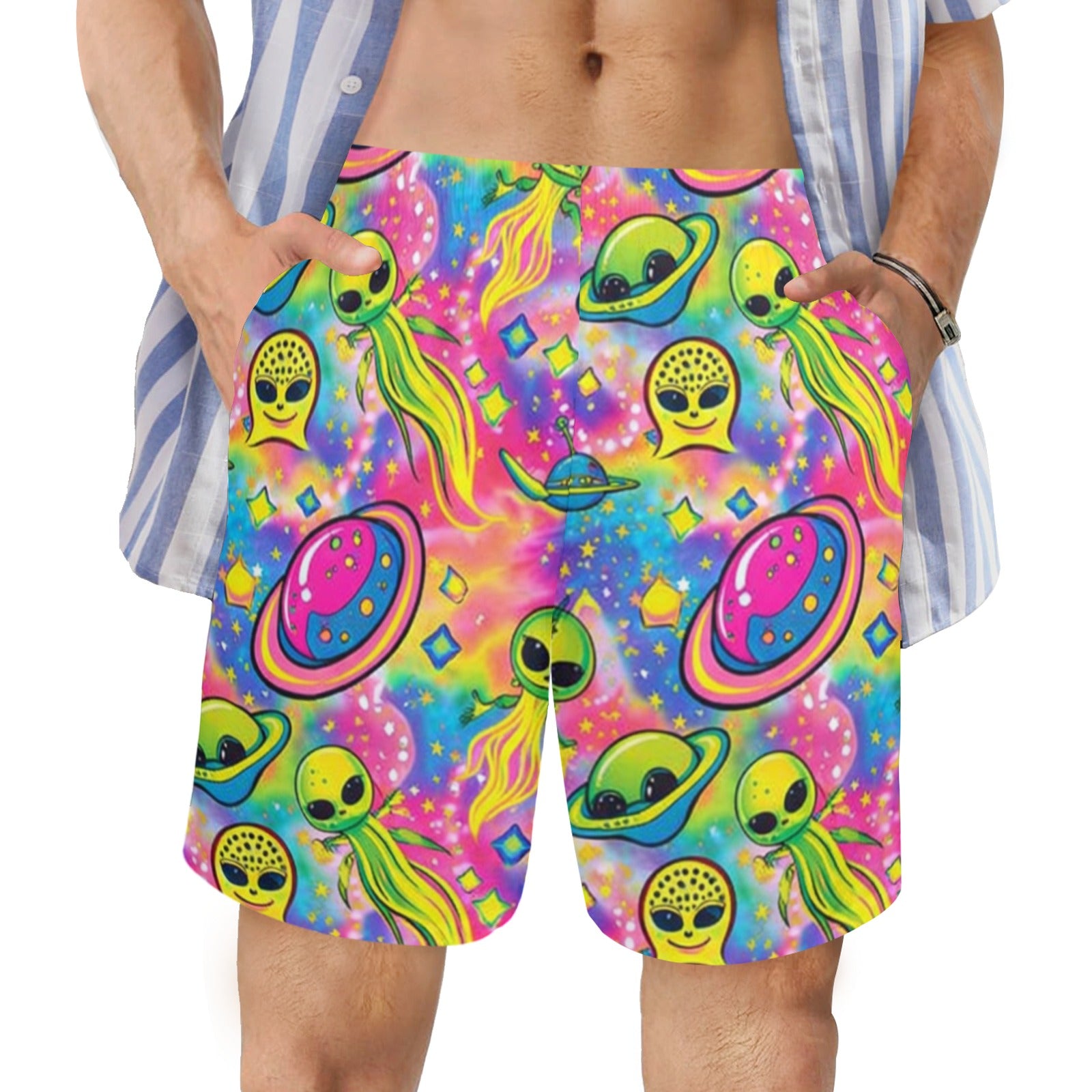 Neon Space Beach Shorts