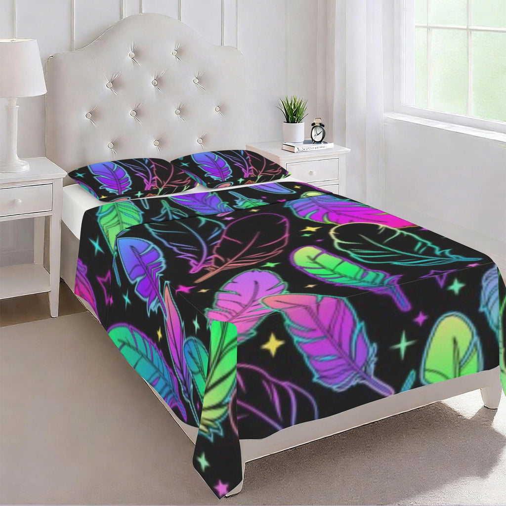 Neon Feather Twin Sheet/Pillowcases