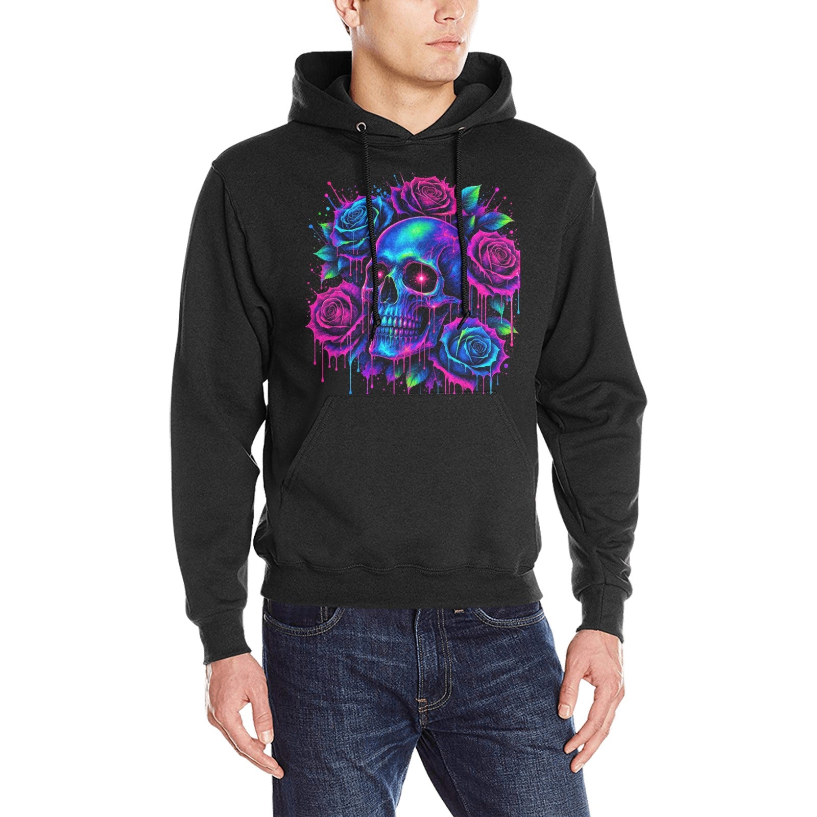 Neon Rose Skull Hoodie