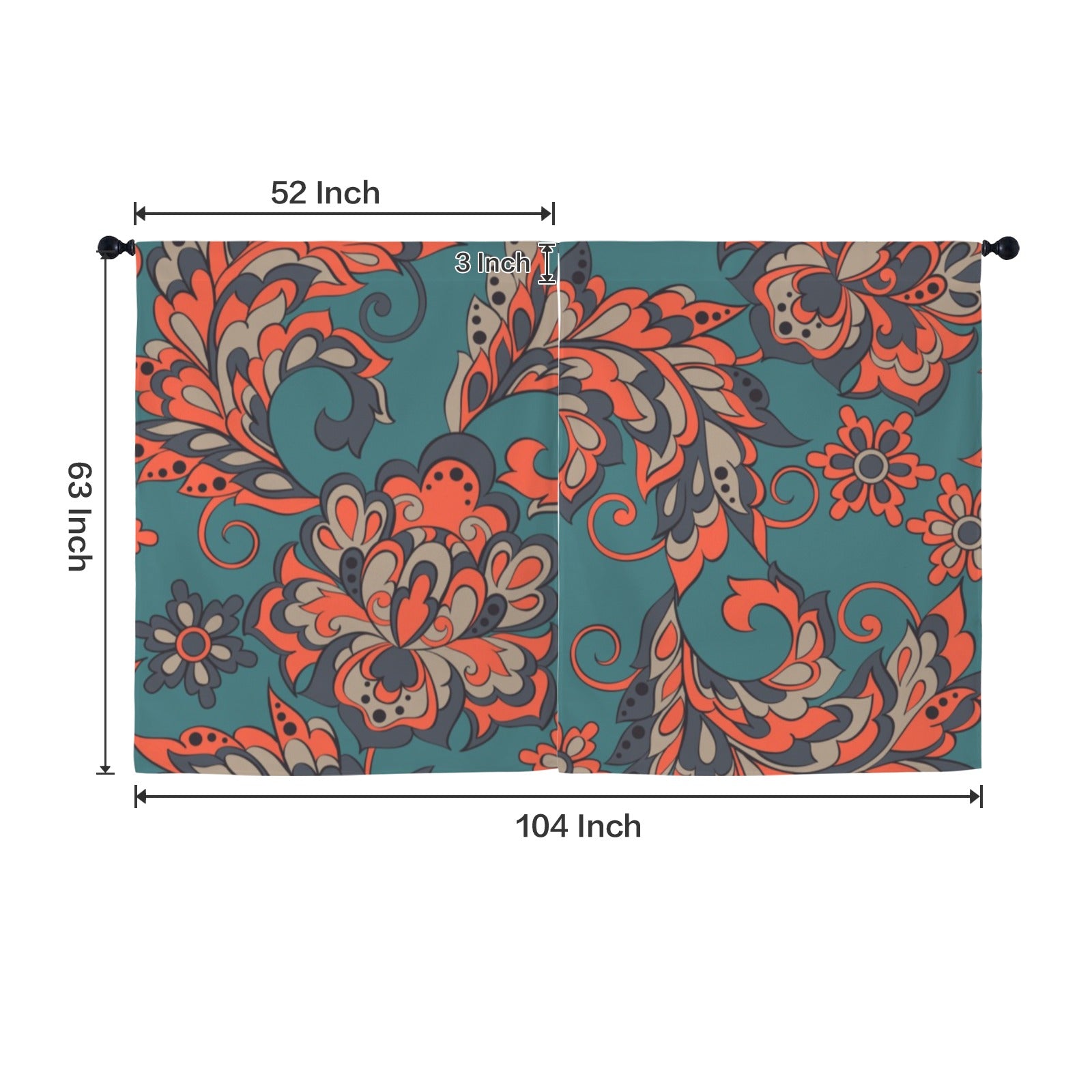 Sunset Paisley WIndow Curtains 52"x63"
