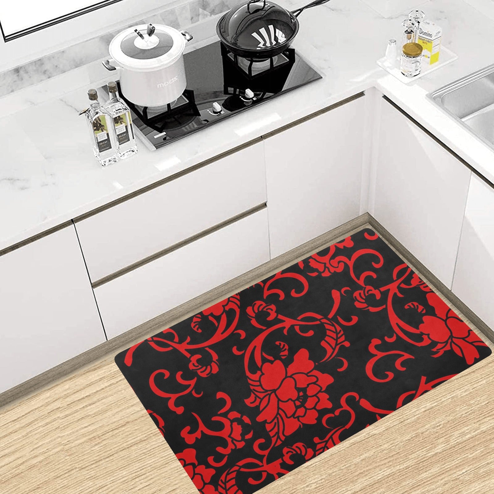 Crimson Floral Kitchen Mat