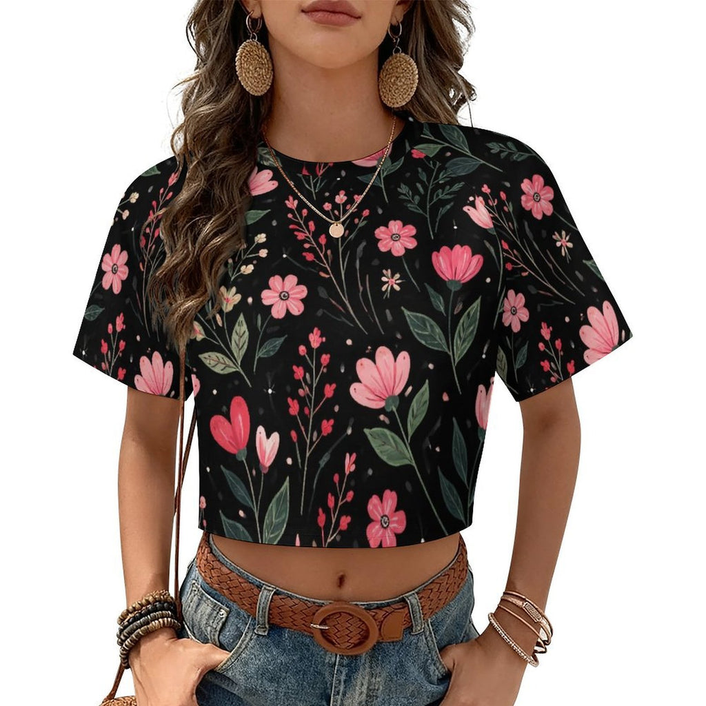 Custom Women's Short Sleeve Crew Neck Cropped Tee Crop T Shirt