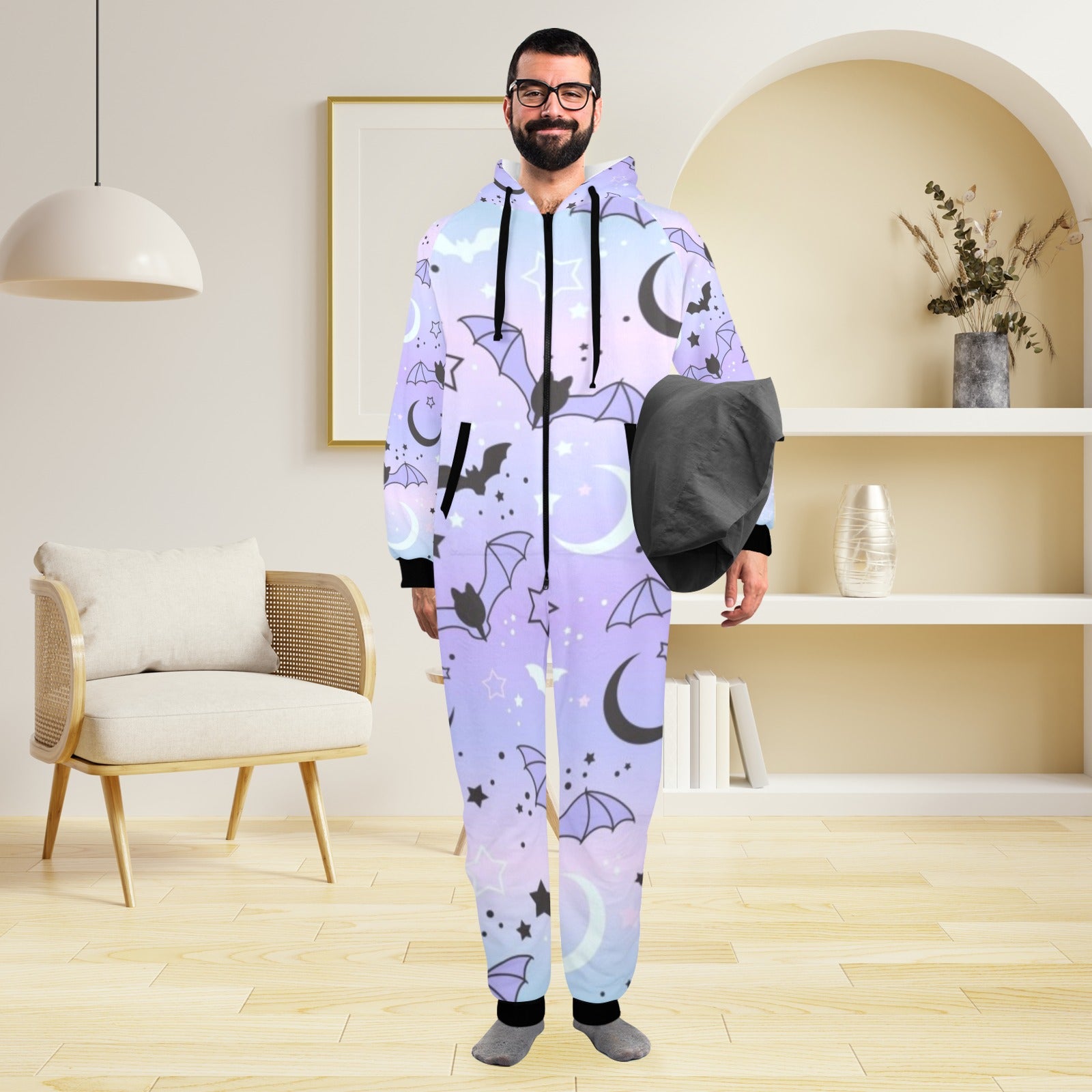 Bats And Stars Zipped One Piece Pajama