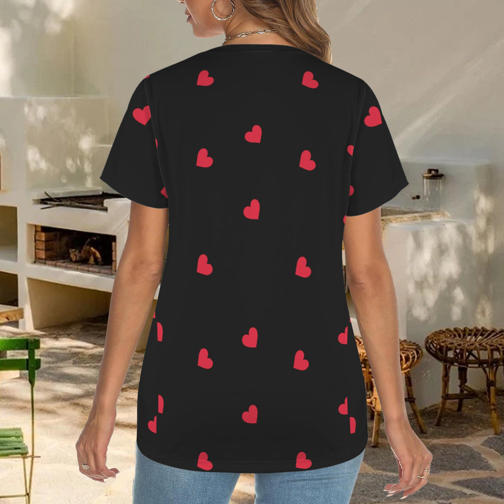 Nine red hearts on checkered background